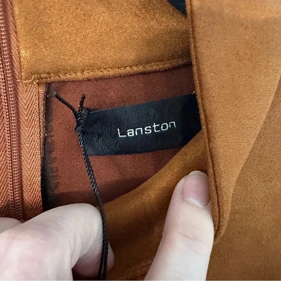 Lanston Women’s Sleeveless Brown Suede Turtleneck Back Zip-Up Dress Size L NWT - Picture 6 of 10